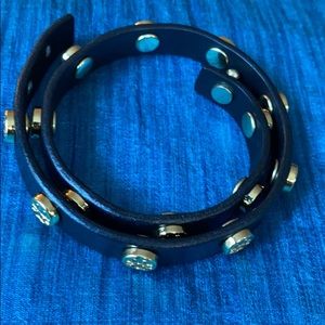 Tory Burch Black Leather Double Wrap Bracelet